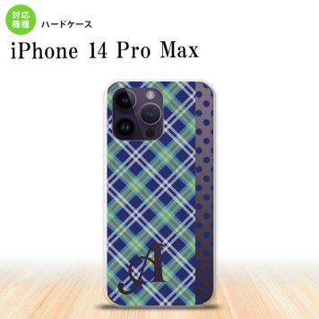 iPhone14 ProMax iPhone14 Pro Max スマホケース 背面ケース ハードケース タータン ドット 青 +アルファベット 2022年 9月発売 nk-i14pm-1534i