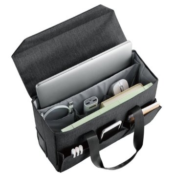 エレコム トートバック ボックス型収納 ビジネスバック テレワーク 大容量 蓋付き 収納 ハンドル付き 保管 在宅勤務 ガジェット整理 ポケット 持ち運べる BM-OBBT01BK