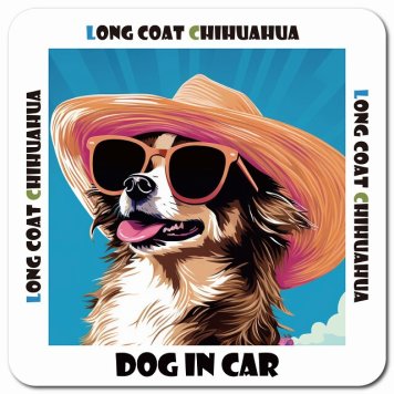 名入れ可 海 麦わら帽子 サングラス 夏 Long Coat Chihuahua ロングコートチワワ カーサイン 車 マグネットステッカー 犬 マグネット 強力 13x13cm 正方形ドラレコステッカー 安全対策 危険運転 煽り運転 アニマル 動物 犬種別 屋外 防水 屋内