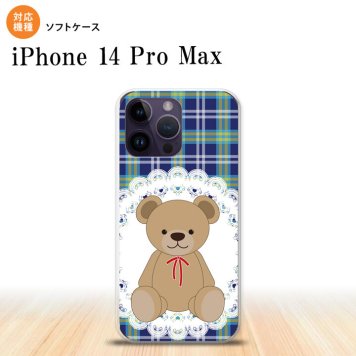 iPhone14 ProMax iPhone14 Pro Max スマホケース 背面ケースソフトケース くま チェック レース 青 2022年 9月発売 nk-i14pm-tp758