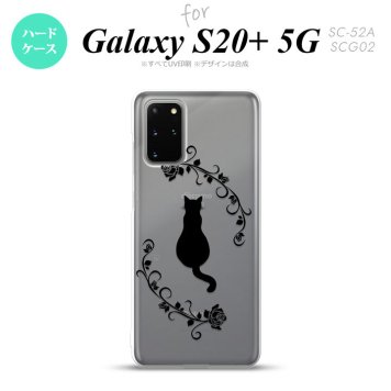 SC-52A SCG02 Galaxy S20+ 5G スマホケース ハードケース 猫とバラ B 黒 メンズ レディース nk-s20p-1143