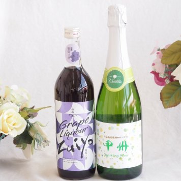 みずみずしくジューシーな風味の葡萄酒と国産ワインセット(勝沼仕込みの甲州白スパークリングワインやや辛口(山梨県)720ml瑞鷹葡萄の酒10度(熊本県)720ml