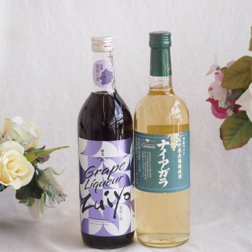 みずみずしくジューシーな風味の葡萄酒と国産ワインセット(長野県産葡萄使用 ナイアガラ白ワイン やや甘口(山梨県)720ml瑞鷹葡萄の酒10度(熊本県)720ml