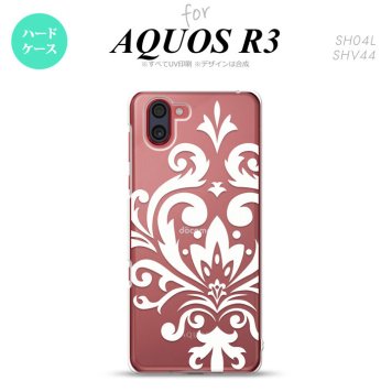 SH-04L SHV44 R3 AQUOS R3 スマホケース カバー ダマスク D 白 nk-r3-1037