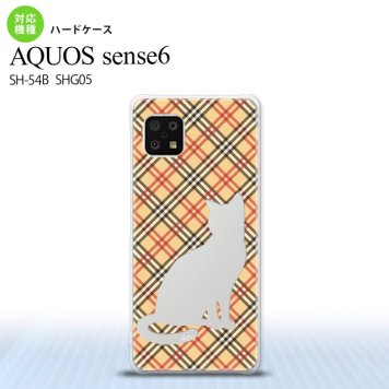 SH-54B SHG05 AQUOS sense6 スマホケース ハードケース 猫 チェック A 赤 茶 メンズ レディース nk-sens6-953