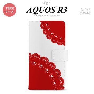 SH-04L/SHV44 AQUOS R3 手帳型スマホケース カバー レース 赤  nk-004s-r3-dr723