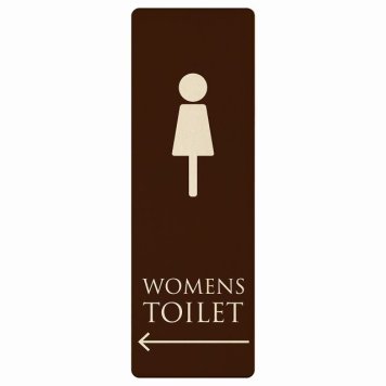 トイレ プレート 木製 WOMENS ブラウン ホワイト 左 矢印 長方形 縦書き 4x12cm 方向案内 進路ドア サインステッカー ピクトサイン トイレマーク表示 案内 注意 施設 御手洗 TOILET おしゃれ シンプル 安全対策