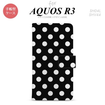 SH-04L/SHV44 AQUOS R3 手帳型スマホケース カバー ドット 水玉 黒 白  nk-004s-r3-dr106
