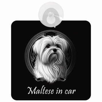 Maltese マルチーズ Aタイプ 車 窓ガラス 吸盤タイプ 犬 かっこいい おしゃれ イラスト付 DOG IN CAR ドッグインカー ドッグオンボード 安全対策 セーフティサイン デコ 外出 ドライブ カーサイン 吸盤