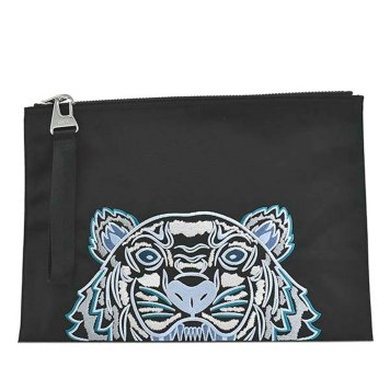ケンゾー KENZO バッグ FA65PM322F20 99E CANVAS KAMPUS TIGER POUCH キャンバス カンプス タイガー ポーチ ストラップ付 クラッチバッグ BLACK ブラック＋ライトブルー＋ブルーグリーン系マルチ