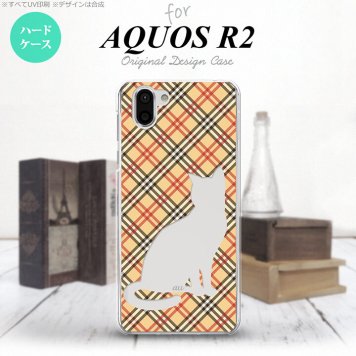 AQUOS R2 アクオス アール2 SH-03K SHV42 専用 スマホケース カバー ハードケース 猫 チェック赤茶A nk-r2-953[スマホ,スマホケース,スマホカバー,ケース,カバー,ジャケット]