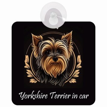 Yorkshire Terrier ヨークシャテリア Aタイプ 車 窓ガラス 吸盤タイプ 犬 かっこいい おしゃれ イラスト付 DOG IN CAR ドッグインカー ドッグオンボード 安全対策 セーフティサイン デコ 外出 ドライブ カーサイン 吸盤