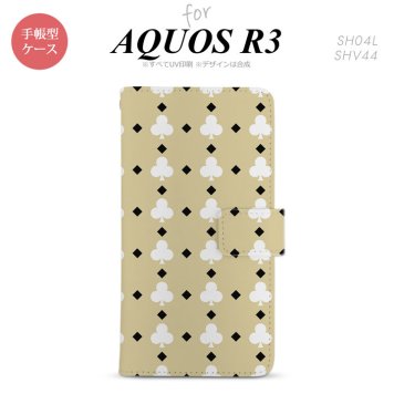 SH-04L/SHV44 AQUOS R3 手帳型スマホケース カバー トランプ クラブ ベージュ 白  nk-004s-r3-dr535