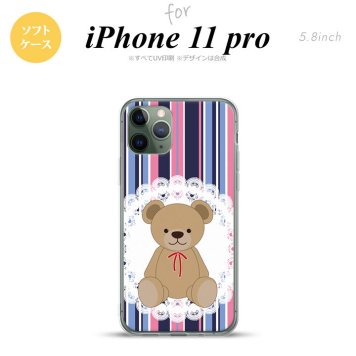 iPhone11Pro iPhone11 Pro スマホケース ソフトケース くま ストライプ レース 青 ピンク メンズ レディース nk-i11p-tp759