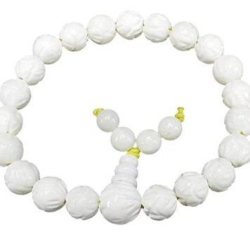 天然石マザーオブパール蓮の花彫り8mm前後玉数珠ブレスレット