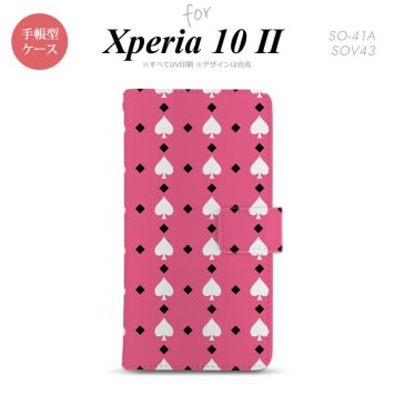 Xperia10 II 手帳型 スマホケース 全面印刷 おしゃれ ストラップホール有り トランプ スペード ピンク 白 nk-004s-xp102-dr542