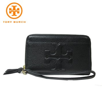 トリーバーチ アウトレット TORY BURCH モバイルアクセサリー 48310-0418-001 レザー BOMBE-T SMARTPHONE WRISTLET レザー ストラップ付 ラウンドファスナー スマートフォンケース BLACK(001):ブラック【レディース】