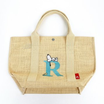 スヌーピー ジュートイニシャルトートバッグ〈R〉 ベージュ 天然素材 SNOOPY　