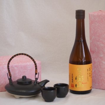 国産美濃焼 黒千代香2合セット2客ツル付(450g)西酒造 本格芋焼酎 富乃宝山 (鹿児島県) 720ml