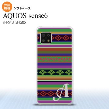 SH-54B SHG05 AQUOS sense6 スマホケース ソフトケース エスニック ボーダー 緑 +アルファベット メンズ レディース nk-sens6-tp1563i