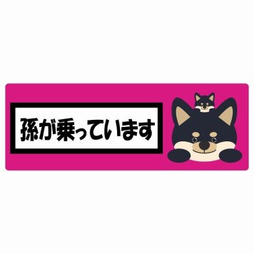 孫が乗っています 祖父母と孫 黒柴 ピンク サインステッカー シール 車 ステッカー 長方形 14x5cm 防水 屋内 屋外 セーフティサイン 安全対策 車用 安全運転 煽り運転対策 安全対策 かわいい イラスト カーサイン