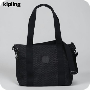 キプリング トートバッグ レディース ブランド Kipling アッセーニ S ロゴ ワンポイント 総柄 2WAY KI6232-K59 Signature Emb 黒