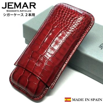 葉巻ケース JEMAR シガーケース クロコ型押し レッド 2本用 赤 本革 スペイン製 牛革 喫煙具 タバコ 皮 高級 おしゃれ 渋い たばこ かっこいい メンズ ギフト プレゼント