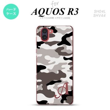 SH-04L SHV44 R3 AQUOS R3 スマホケース カバー ウッドランド 迷彩 A グレー +アルファベット nk-r3-1145i