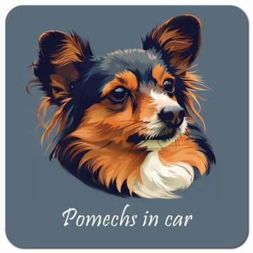 イラスト付 Dog in Car ポメックス Aタイプ カーサイン 車 マグネットステッカー 犬 マグネット 強力 13x13cm 正方形 おしゃれ かわいい ドラレコステッカー 安全対策 危険運転 煽り運転 アニマル 動物 犬種別 屋外 防水 屋内