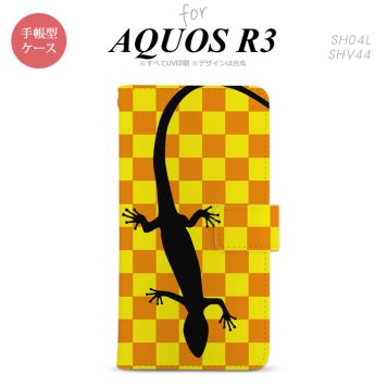SH-04L/SHV44 AQUOS R3 手帳型スマホケース カバー トカゲ 市松 黄  nk-004s-r3-dr861