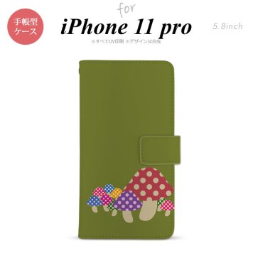 iPhone11Pro iPhone11 Pro 手帳型スマホケース カバー きのこ 緑  nk-004s-i11p-dr743