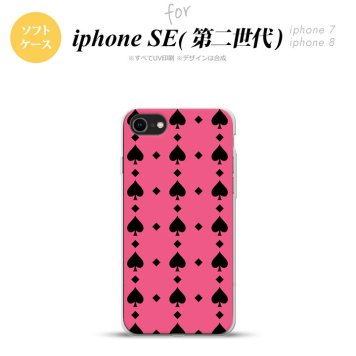 iPhoneSE 2 第二世代 iPhone8&iPhone7 共用 スマホケース 背面カバー ソフトケース トランプ スペード ピンク 黒 おしゃれ かわいい かっこいい メンズ レディース nk-ise2-tp538