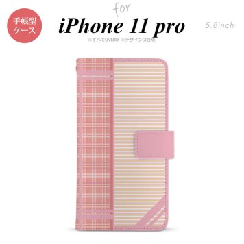 iPhone11Pro iPhone11 Pro 手帳型スマホケース カバー チェック ボーダー ピンク  nk-004s-i11p-dr1605