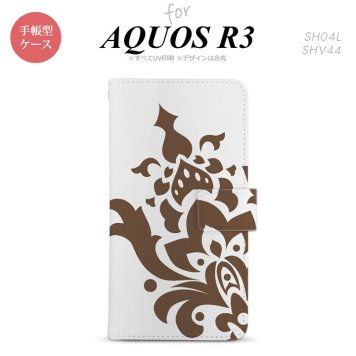 SH-04L/SHV44 AQUOS R3 手帳型スマホケース カバー ダマスク 茶  nk-004s-r3-dr1031