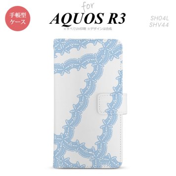 SH-04L/SHV44 AQUOS R3 手帳型スマホケース カバー レース 水色  nk-004s-r3-dr1101
