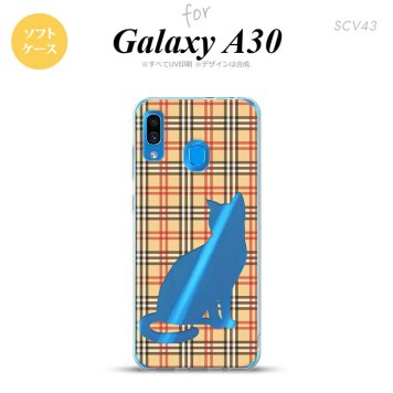 SCV43 Galaxy A30 SCV43 スマホケース ソフト カバー 猫 チェック B 赤 茶 nk-scv43-tp954