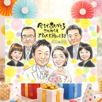結婚式のお祝いに、大切な人の笑顔を、ずっと近くに飾れます。 似顔絵 贈り物 結婚祝い ギフト 名入れ プレゼント 手描き 結婚式 サンクスボード 感謝 お祝い 披露宴 大人数 職場 友達 同僚 新郎新婦 名入れ 修正無料 下書き確認 一生もの かわいい 実績多数 似てる 新郎新婦ギフト 入籍 婚礼 サンクスボード 宝物 ブライダルギフト 同窓会 お祝い返し 家族 感謝の品 贈答品