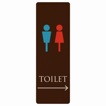 トイレ プレート 木製 男女マーク ブラウン＆カラー 右 矢印 長方形 縦書き 4x12cm 方向案内 進路ドア サインステッカー ピクトサイン トイレマーク表示 案内 注意 施設 御手洗 TOILET おしゃれ シンプル 安全対策
