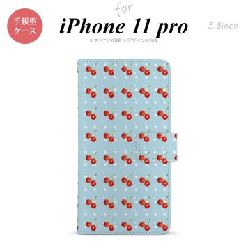 iPhone11Pro iPhone11 Pro 手帳型スマホケース カバー さくらんぼ チェリー 青  nk-004s-i11p-dr177