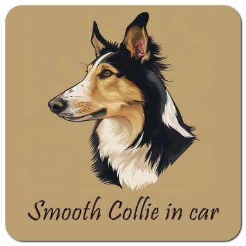 イラスト付 Dog in Car スムースコリー Bタイプ カーサイン 車 マグネットステッカー 犬 マグネット 強力 13x13cm 正方形 おしゃれ かわいい ドラレコステッカー 安全対策 危険運転 煽り運転 アニマル 動物 犬種別 屋外 防水 屋内
