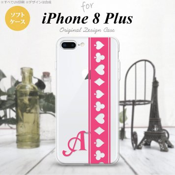 【iPhone8Plus】【スマホケース/スマホカバー】【アイフォン8プラス】iPhone8Plus スマホケース ケース アイフォン8プラス イニシャル トランプ(帯) ピンク×クリア nk-ip8p-tp530ini【メール便送料無料】