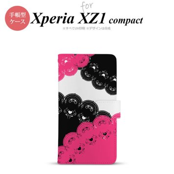 【手帳型 スマホ カバー ケース】【SO02K】【エクスペリア XZ1】手帳型 ケース SO-02K スマホ カバー Xperia XZ1 Compact エクスペリア レース(B) 黒×ピンク nk-004s-so02k-dr728【メール便送料無料】