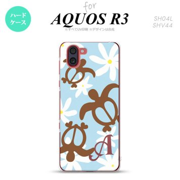 SH-04L SHV44 R3 AQUOS R3 スマホケース カバー ホヌ ティアレ 水色 +アルファベット nk-r3-1082i