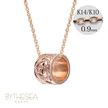ゴールド ネックレス ハワイアンジュエリー ネックレス ゴールド ピンクゴールド ネックレス スクロールチューブ Lサイズ 14k カットあずきチェーン太0.9mm ギフトラッピング可能 BY THE SEA バイザシー プレゼント ハロウィン 【品番：CG-GP126R-CH123】
