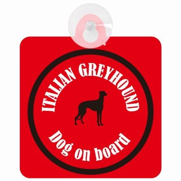 Itallan Greyhound イタリアングレーハウンド レッド＆ブラック 車 窓ガラス 吸盤タイプ DOG IN CAR かっこいい おしゃれ 犬 シルエット アメ雑風 カラフル ドッグインカー ドッグオンボード 安全対策 セーフティサイン デコ 外出 ドライブ カーサイン 吸盤