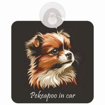 Pekeapoo ペキプー Bタイプ 車 窓ガラス 吸盤タイプ 犬 かっこいい おしゃれ イラスト付 DOG IN CAR ドッグインカー ドッグオンボード 安全対策 セーフティサイン デコ 外出 ドライブ カーサイン 吸盤