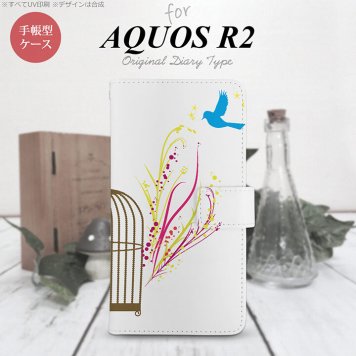 SH-03K/SHV42/706SH AQUOS R2 手帳型スマホケース カバー 青い鳥 赤 黄  nk-004s-r2-dr1295