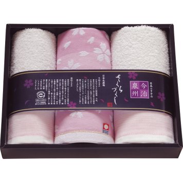 今治泉州さくらづくし フェイスタオル ハンドタオル 3枚セット [26-7532-033] TMS2008803 タオルギフト 綿100パーセント 今治タオル 泉州タオル ガーゼ 後晒し 桜柄 内祝い 出産 快気 香典返し お返し