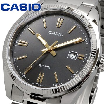CASIO 腕時計 カシオ 時計 ウォッチ アナログ クオーツ メンズ MTP-1302D-1A2V メタルバンド シルバー ダークグレー旭光ダイアル×ゴールドインデックス 海外モデル [並行輸入品]