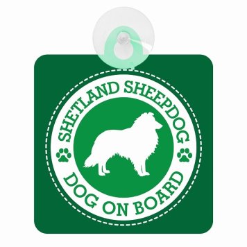 セーフティサイン DOG ON BOARD SHETLAND SHEEP DOG シェットランドシープドッグ グリーン 安全運転 車内用 吸盤タイプ 煽り運転対策 収れん火災防止タイプ 安全対策 カーサイン 吸盤 肉球マーク